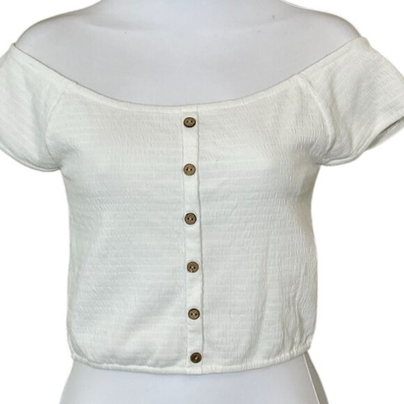 RIPCURL Ladies Venice Off-the-Shoulder White Smocked Texture Crop Top Small - Picture 1 of 10
